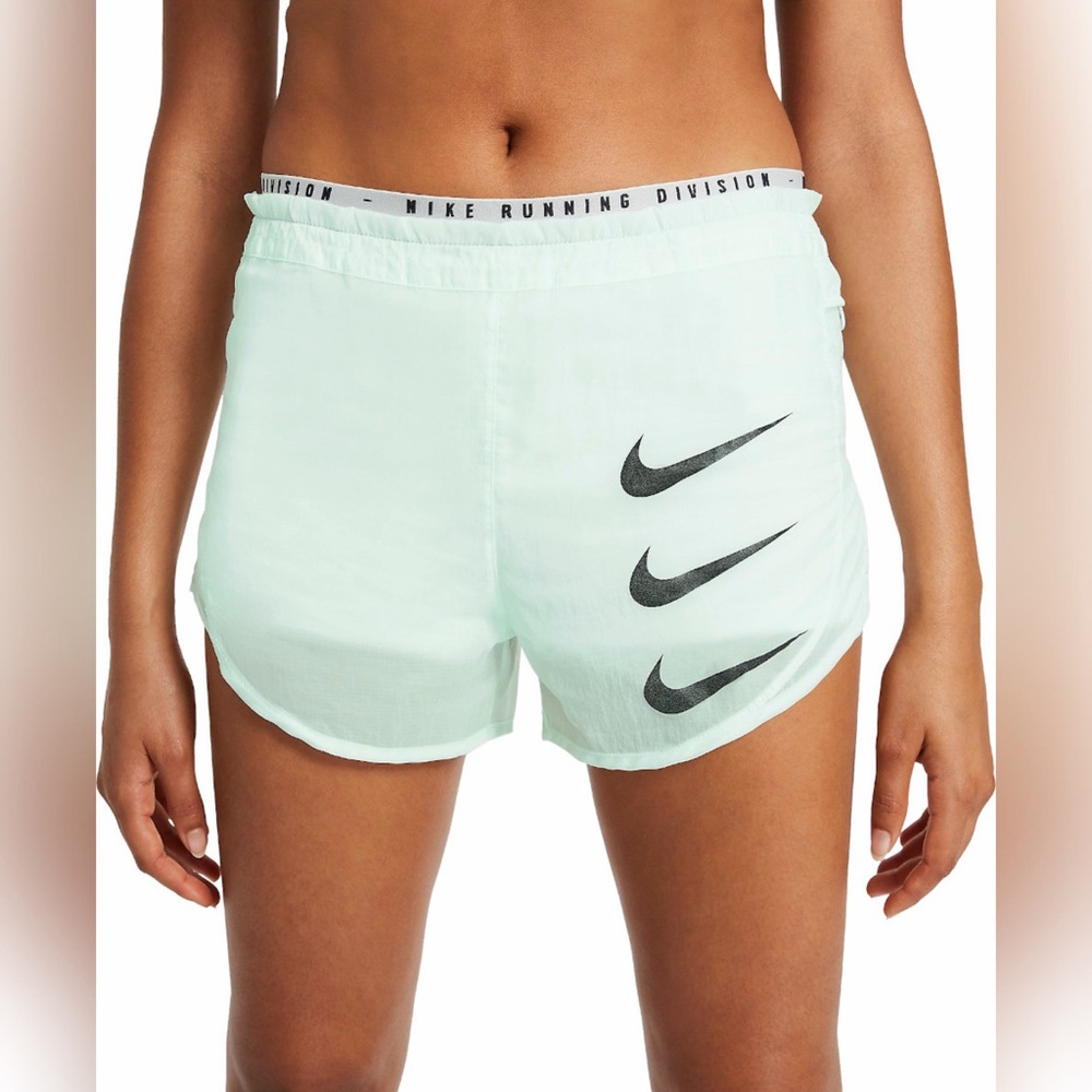 Nike Tempo Luxe Running Division Shorts- Triple Swoosh Logo Green Black - L